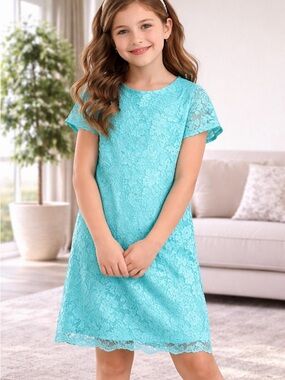 The Children's Place Aqua Lace Short Sleeve Girl's Dress